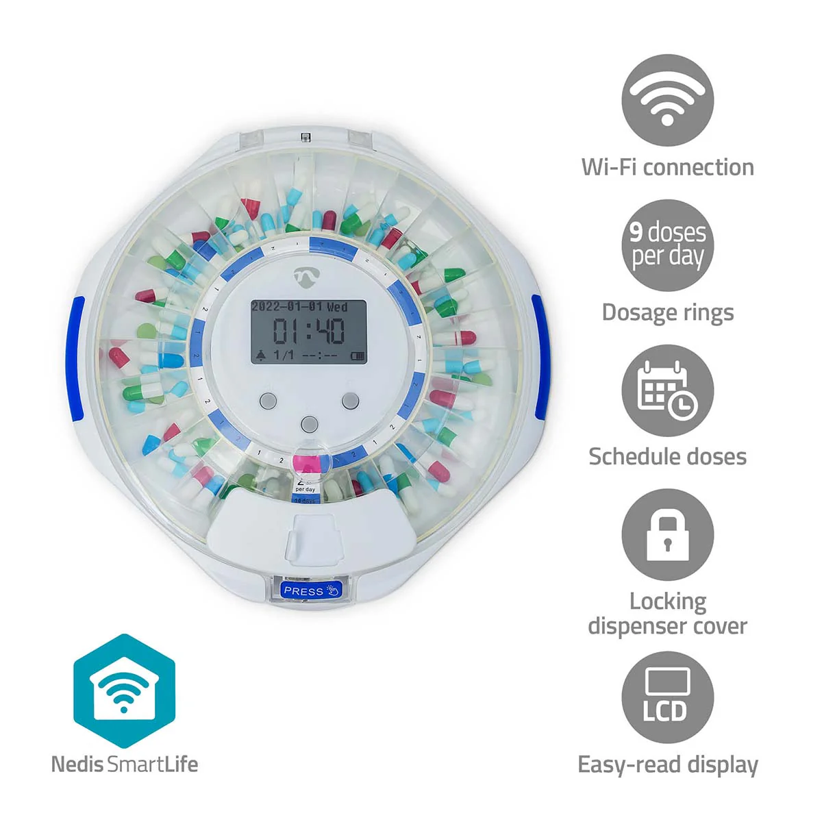 SmartLife Medicijndispenser Wi-Fi - 28 Compartimenten - Aantal alarmtijden: 9 alarmtijden per dag - Afbeelding 2